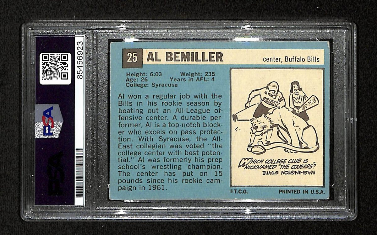 Al Bemiller Signed/Autographed 1964 Topps Card #25 Buffalo Bills PSA/DNA 195104