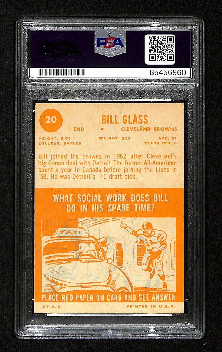 Bill Glass Signed/Auto 1963 Topps Card #20 Cleveland Browns PSA/DNA 195105