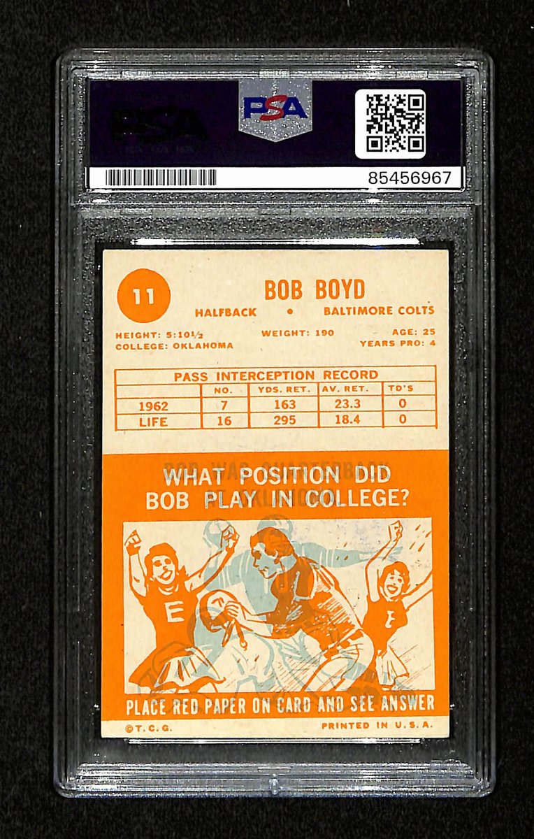 Bob Boyd Signed/Autographed 1963 Topps Card #11 Baltimore Colts PSA/DNA 195115