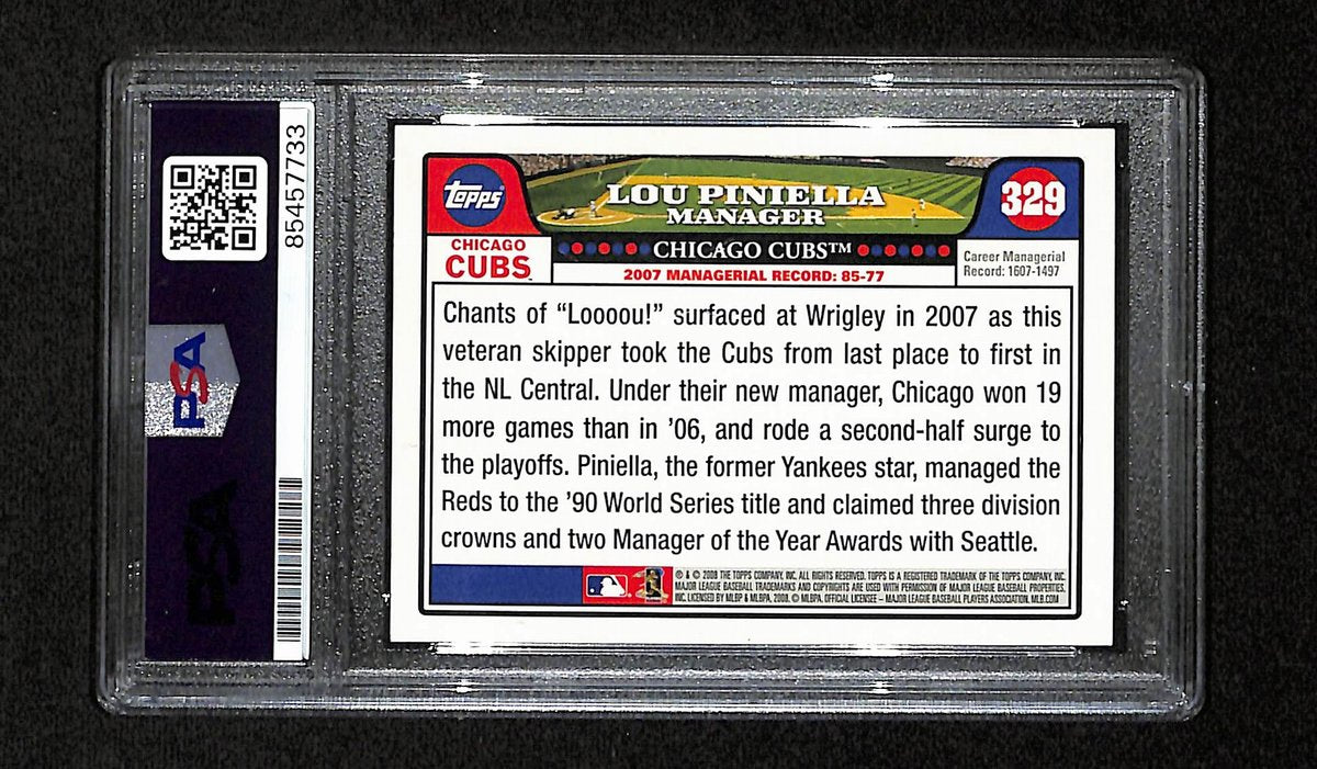 Lou Piniella Signed/Auto 2008 Topps Card #329 Chicago Cubs PSA/DNA 194802