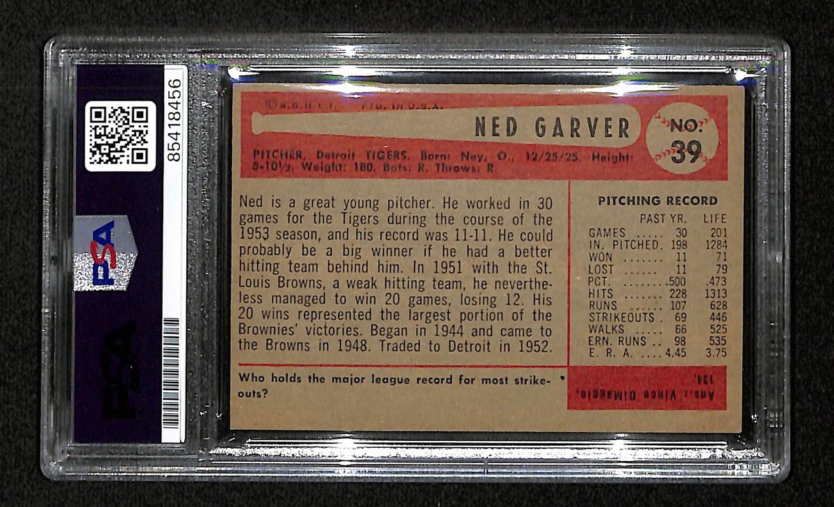 Ned Garver Signed/Autographed 1954 Bowman Card #39 Detroit Tigers PSA/DNA 194811