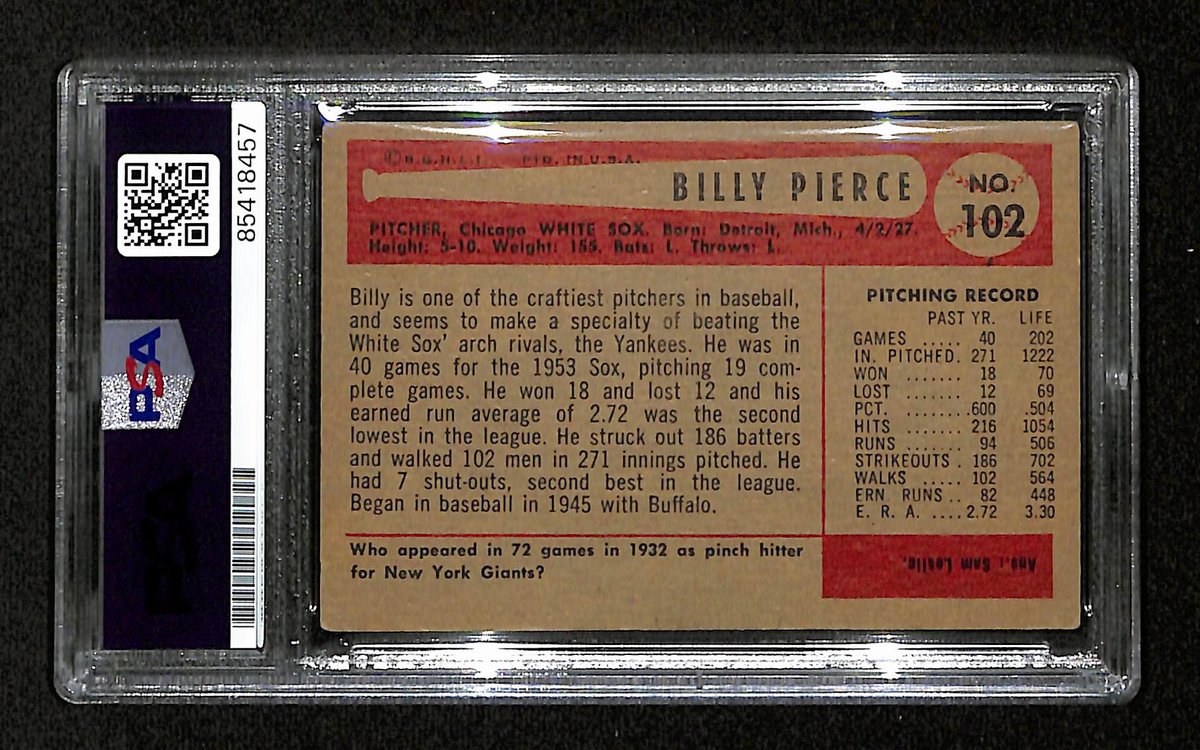 Billy Pierce Signed/Autographed 1954 Bowman Card #102 White Sox PSA/DNA 194812