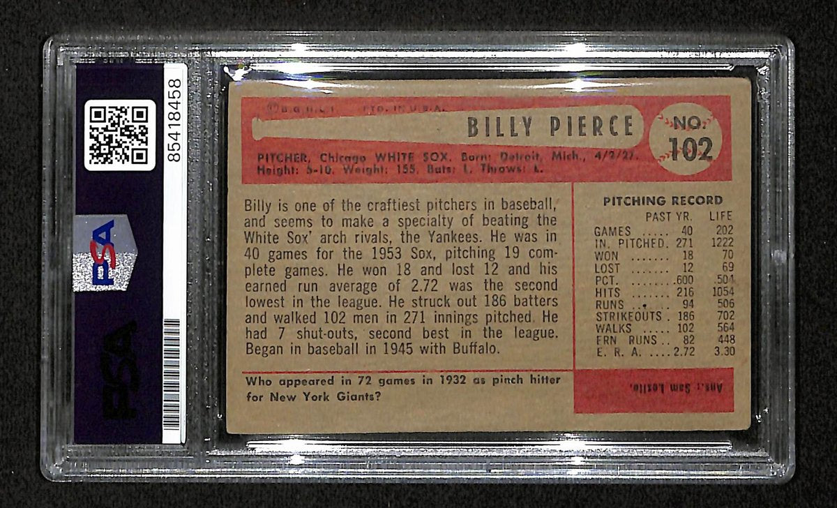Billy Pierce Signed/Autographed 1954 Bowman Card #102 White Sox PSA/DNA 194813