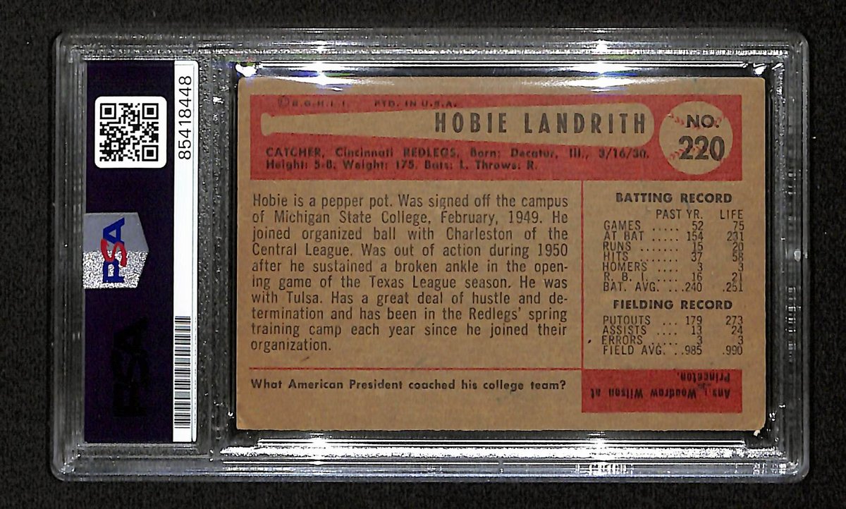Hobie Landrith Signed/Autographed 1954 Bowman Card #220 Redlegs PSA/DNA 194819