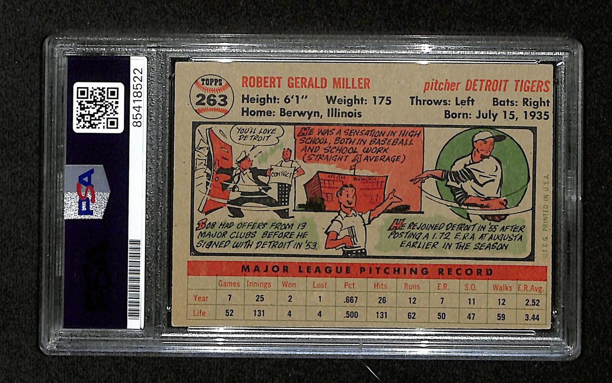 Bob Miller Signed/Auto 1956 Bowman Card #263 Detroit Tigers PSA/DNA 194879
