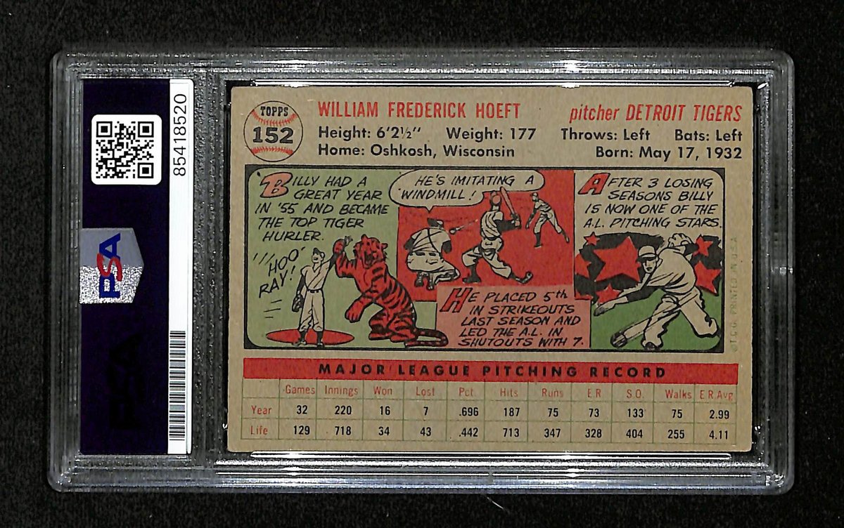Billy Hoeft Signed/Auto 1956 Bowman Card #152 Detroit Tigers PSA/DNA 194882