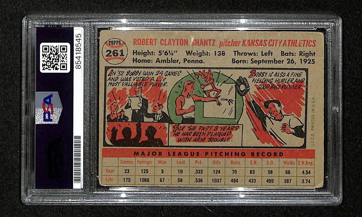 Bobby Shantz Signed/Auto 1956 Bowman Card #261 KC Athletics PSA/DNA 194883