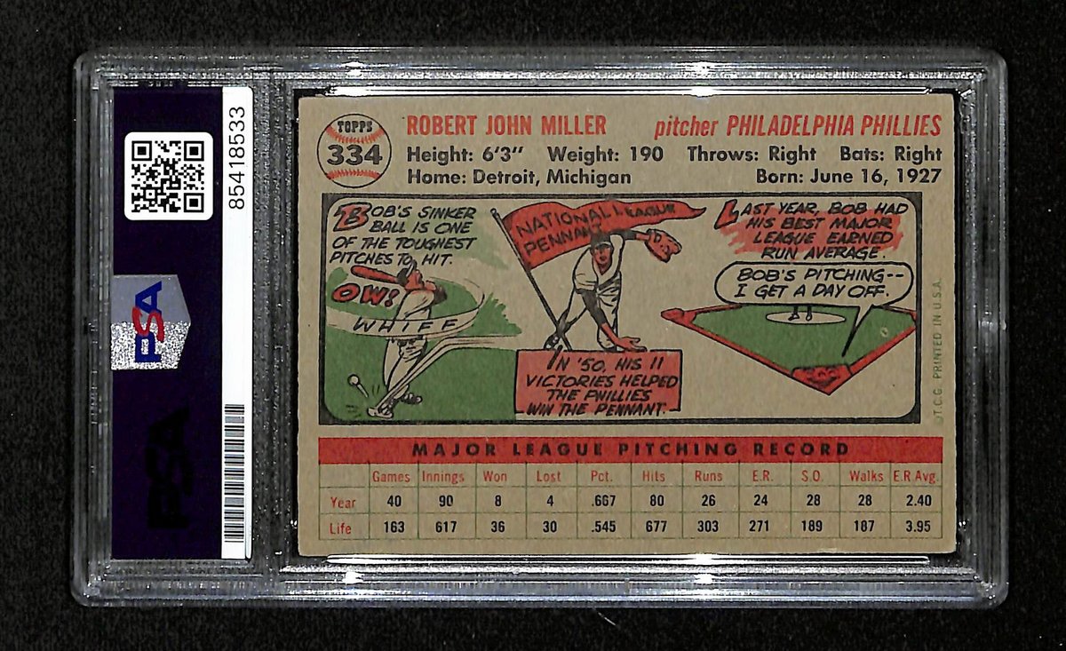 Bob Miller Signed/Autographed 1956 Bowman Card #334 Phillies PSA/DNA 194885