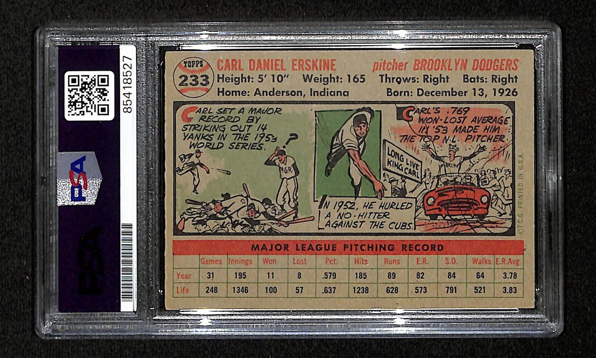 Carl Erskine Signed/Auto 1956 Topps Card #233 Brooklyn Dodgers PSA/DNA 194851