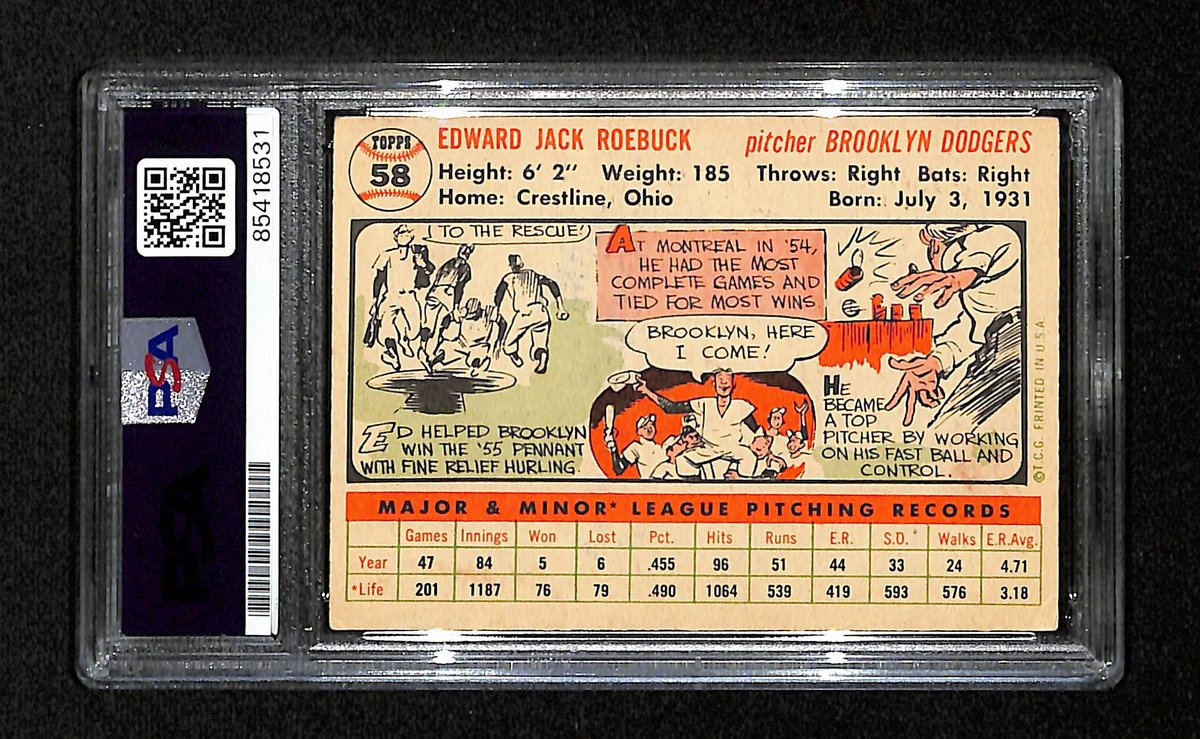 Ed Roebuck Signed/Auto 1956 Topps Card #58 Brooklyn Dodgers PSA/DNA 194852