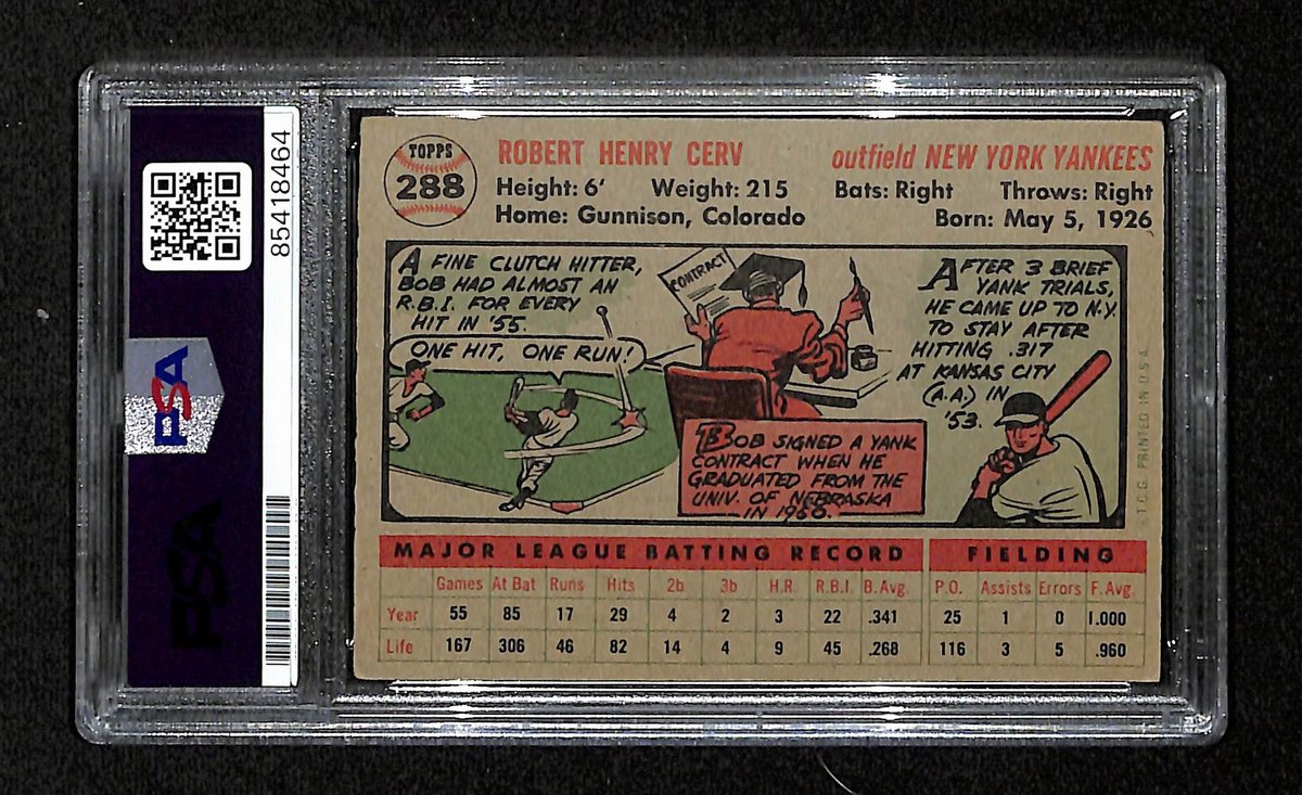 Bob Cerv Signed/Auto 1956 Topps Card #288 New York Yankees PSA/DNA 194856