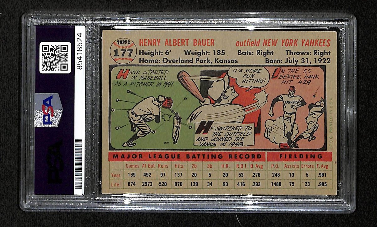 Hank Bauer Signed/Auto 1956 Topps Card #177 New York Yankees PSA/DNA 194859
