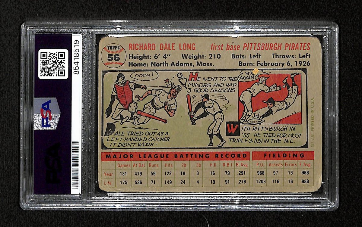 Dale Long Signed/Auto 1956 Topps Card #56 Pittsburgh Pirates PSA/DNA 194864