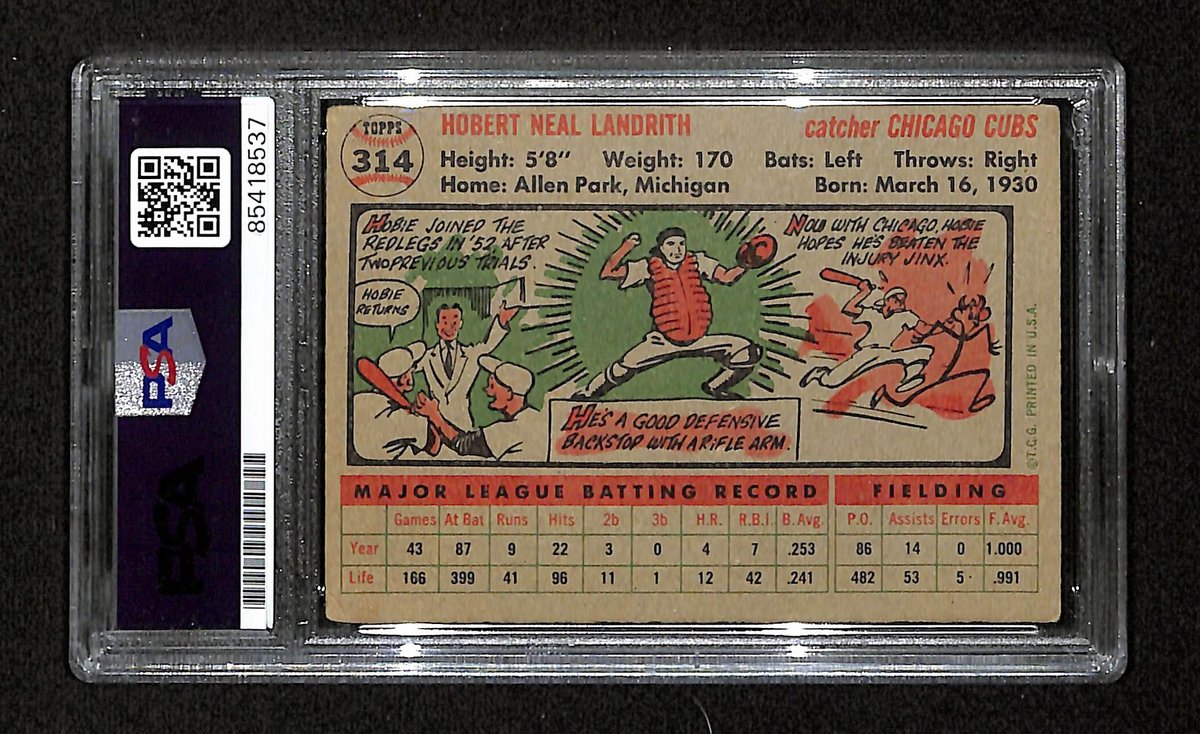 Hobie Landrith Signed/Auto 1956 Topps Card #314 Chicago Cubs PSA/DNA 194865