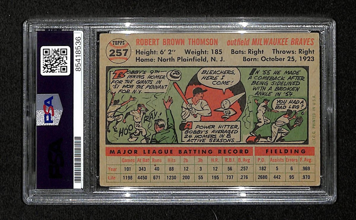 Bobby Thomson Signed/Auto 1956 Topps Card #257 Milwaukee Braves PSA/DNA 194868
