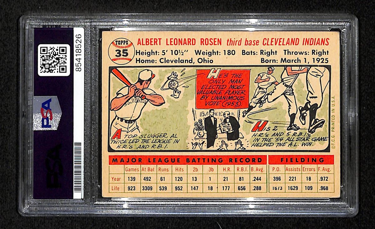Al Rosen Signed/Autographed 1956 Topps Card #35 Cleveland Indians PSA/DNA 194870