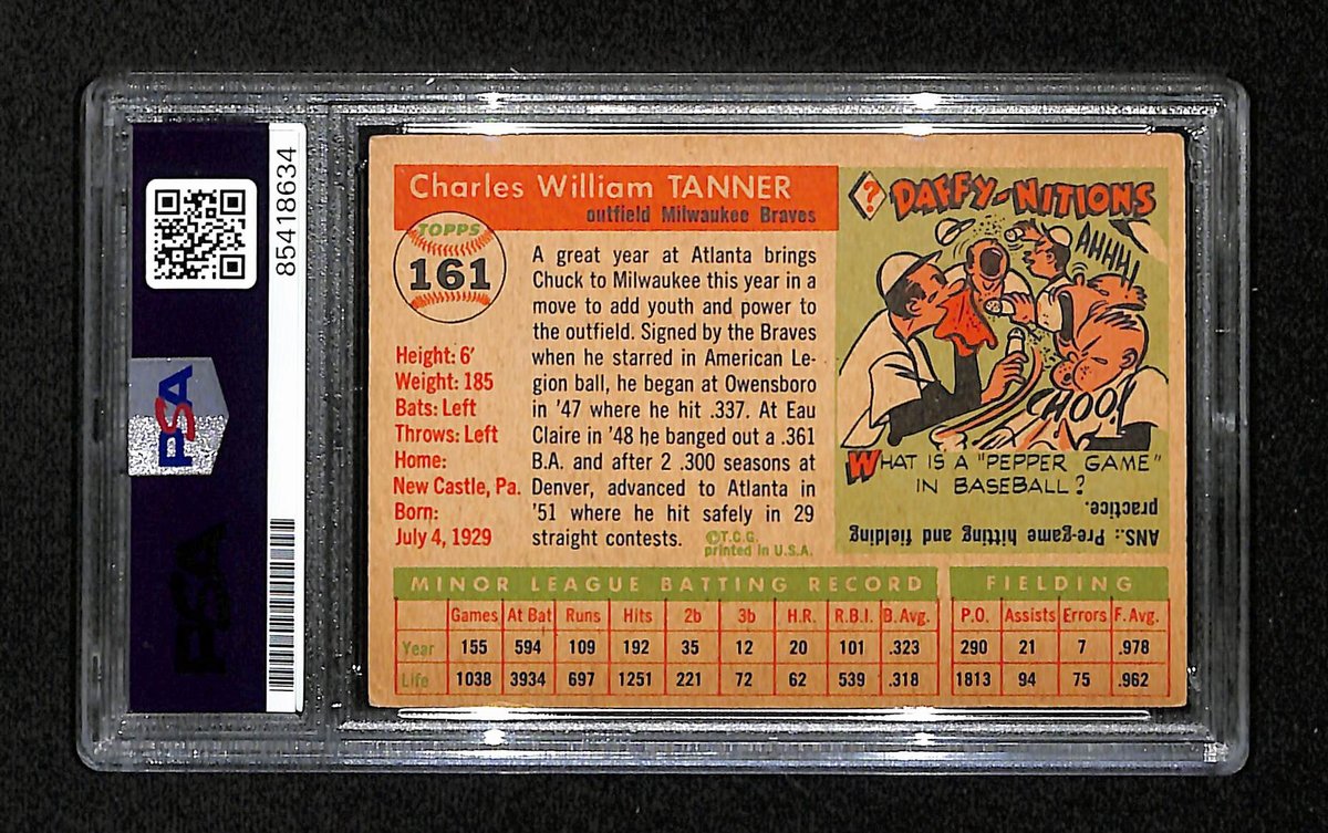 Chuck Tanner Signed/Auto 1955 Topps Card #161 Milwaukee Braves PSA/DNA 195372