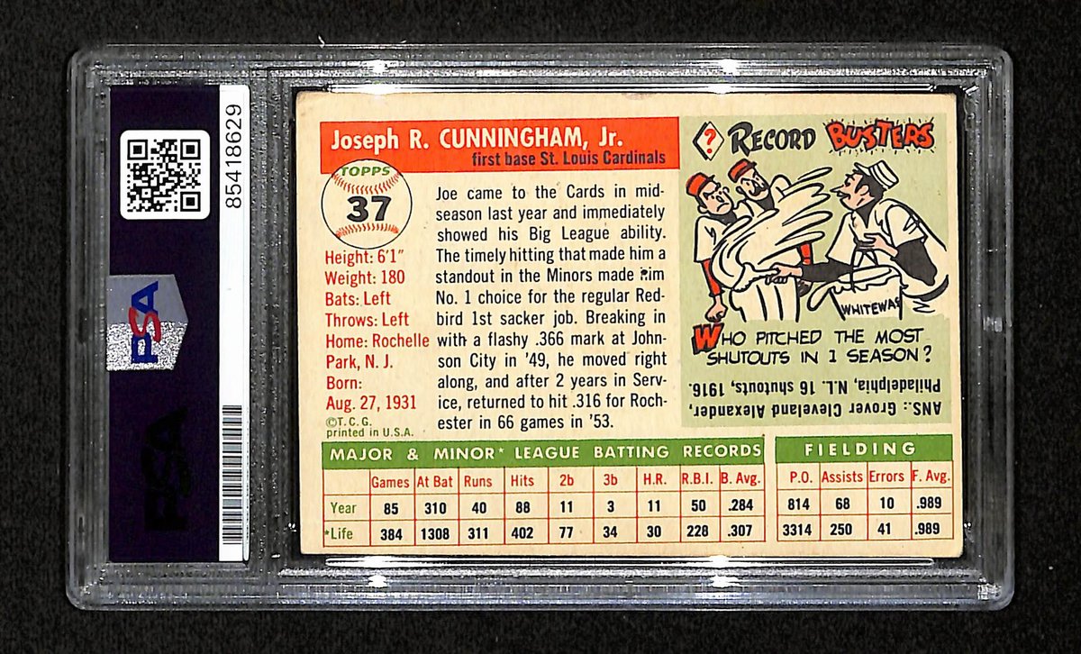 Joe Cunningham Signed 1955 Topps Card #37 St. Louis Cardinals PSA/DNA 195374