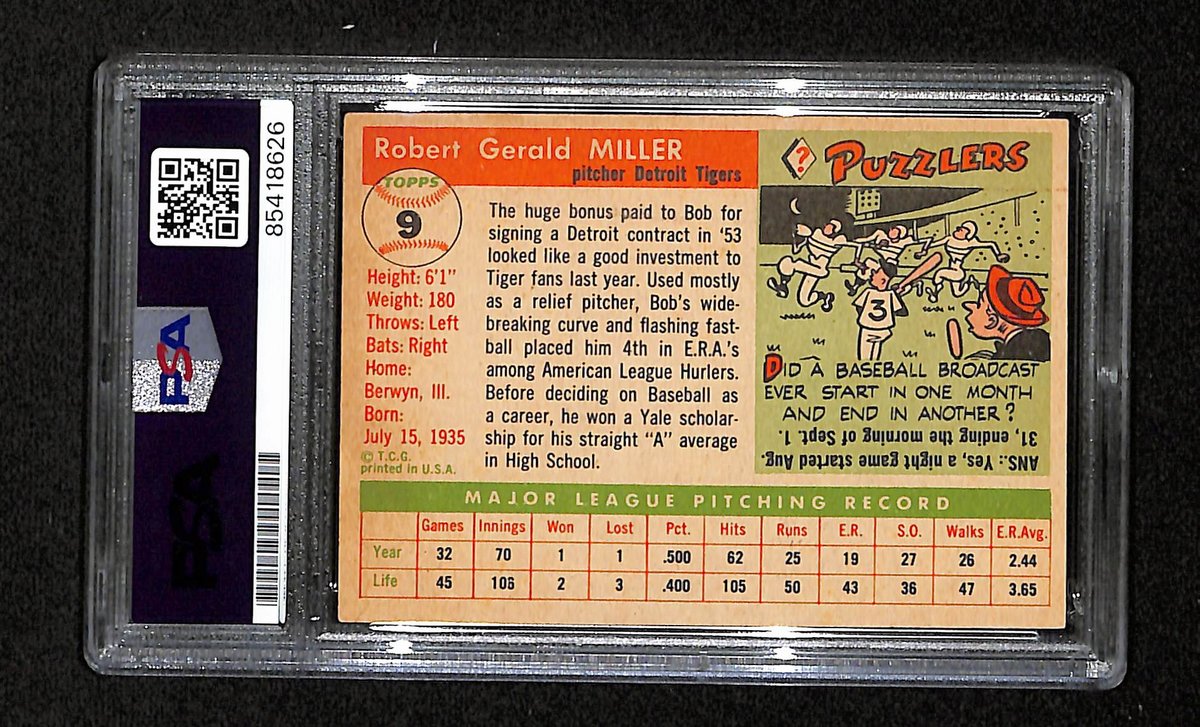 Bob Miller Signed/Autographed 1955 Topps Card #9 Detroit Tigers PSA/DNA 195377