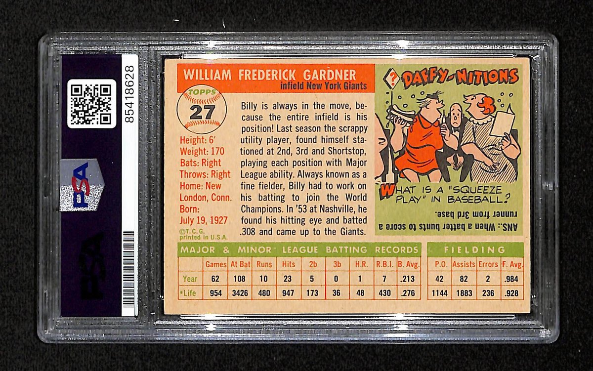 Billy Gardner Signed/Auto 1955 Topps Card #27 New York Giants PSA/DNA 195381