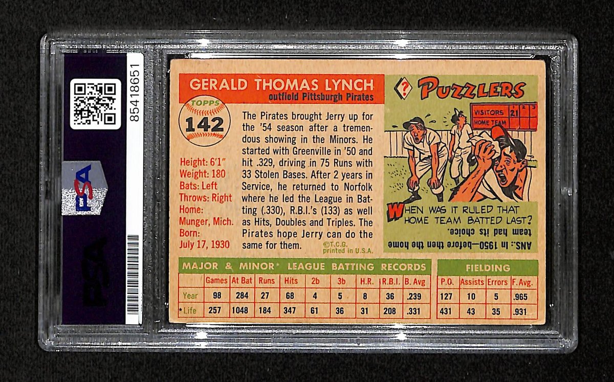 Jerry Lynch Signed/Auto 1955 Topps Card #142 Pittsburgh Pirates PSA/DNA 195399