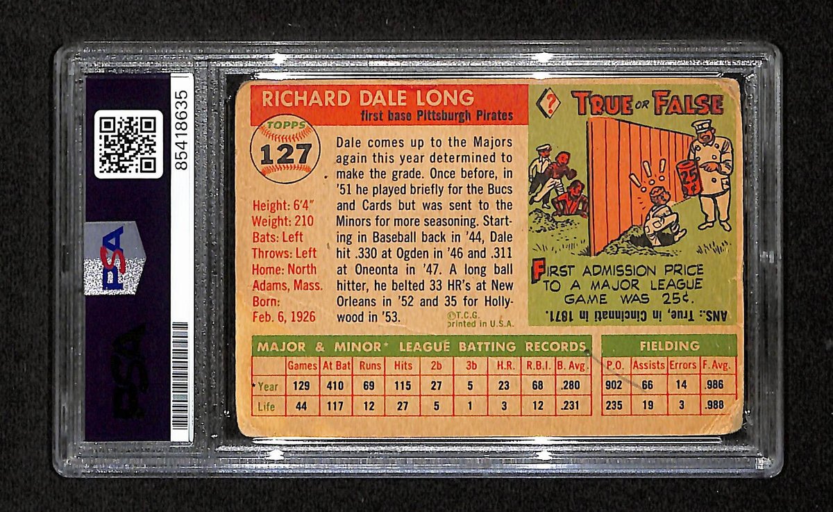 Dale Long Signed/Auto 1955 Topps Card #127 Pittsburgh Pirates PSA/DNA 195400