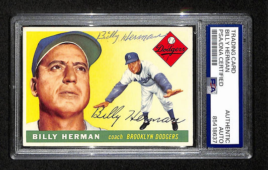 Billy Herman HOF Signed/Auto 1955 Topps Card #19 Brooklyn Dodgers PSA/DNA 195402