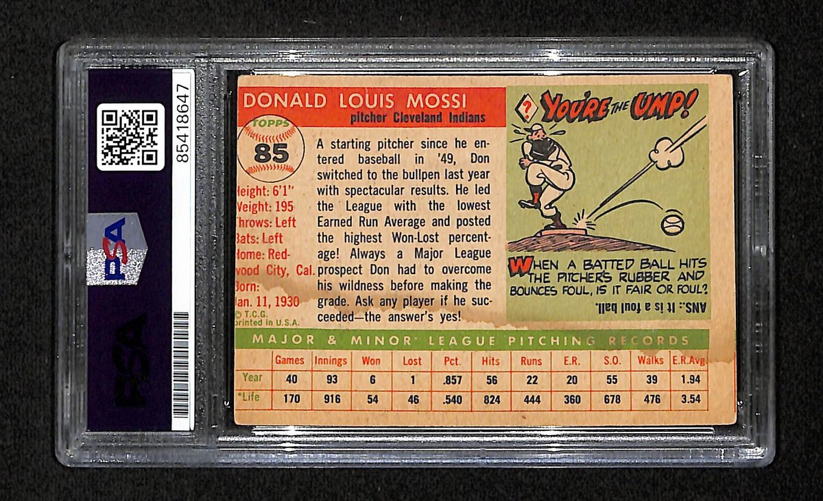 Don Mossi Signed/Auto 1955 Topps Card #85 Cleveland Indians PSA/DNA 195403