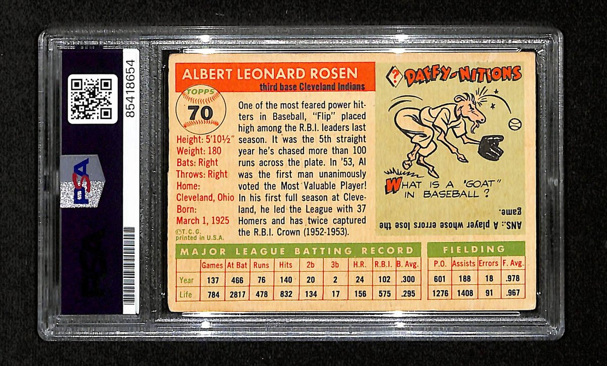 Al Rosen Signed/Autographed 1955 Topps Card #70 Cleveland Indians PSA/DNA 195404