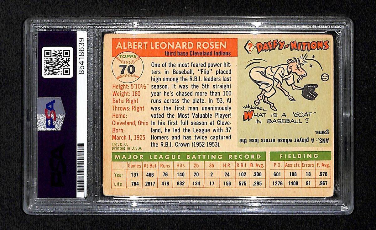 Al Rosen Signed/Autographed 1955 Topps Card #70 Cleveland Indians PSA/DNA 195405