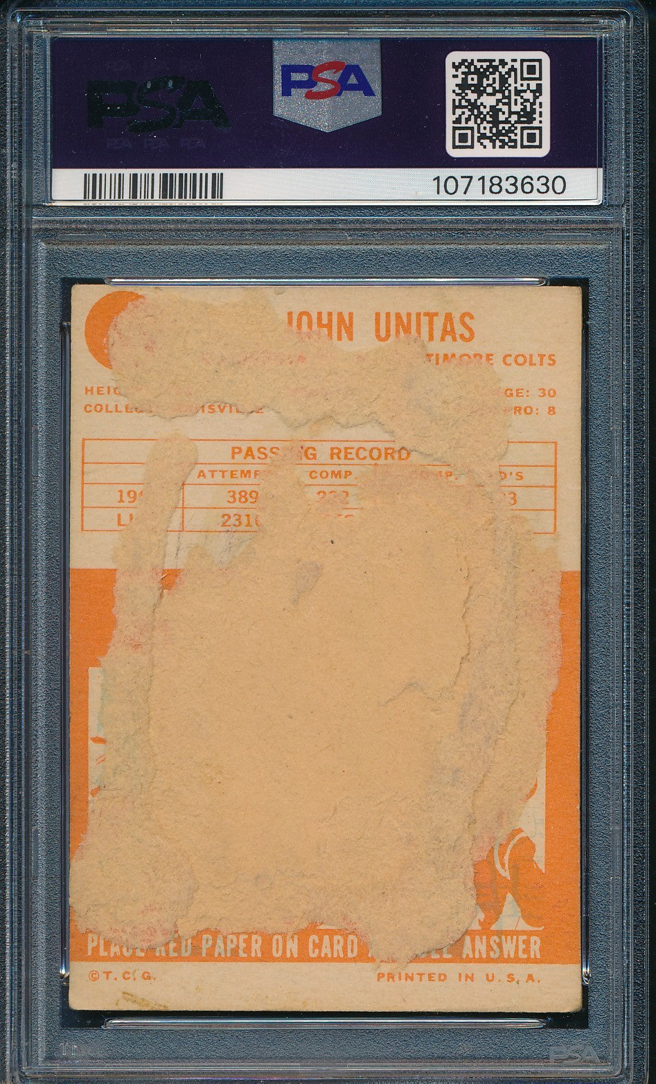 Johnny Unitas HOF Signed/Autographed 1963 Topps Card #1 Colts PSA/DNA 196000