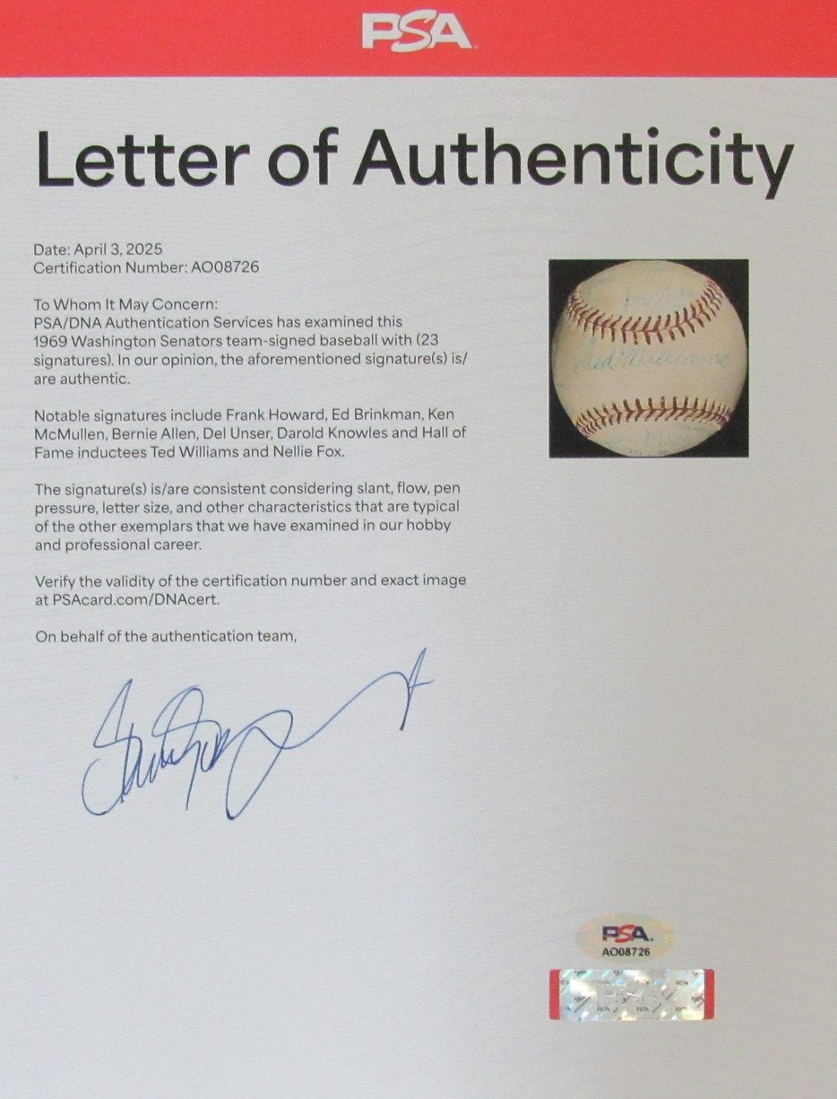 1969 Washington Senators Team-Signed by (23) OAL Baseball PSA/DNA 196418