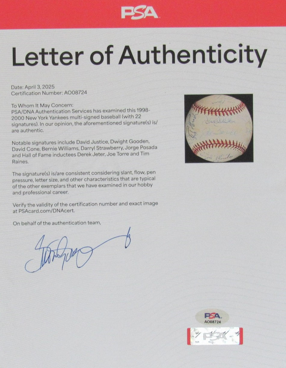 2000 New York Yankees Team-Signed by (22) 1998 WS Baseball PSA/DNA 196420