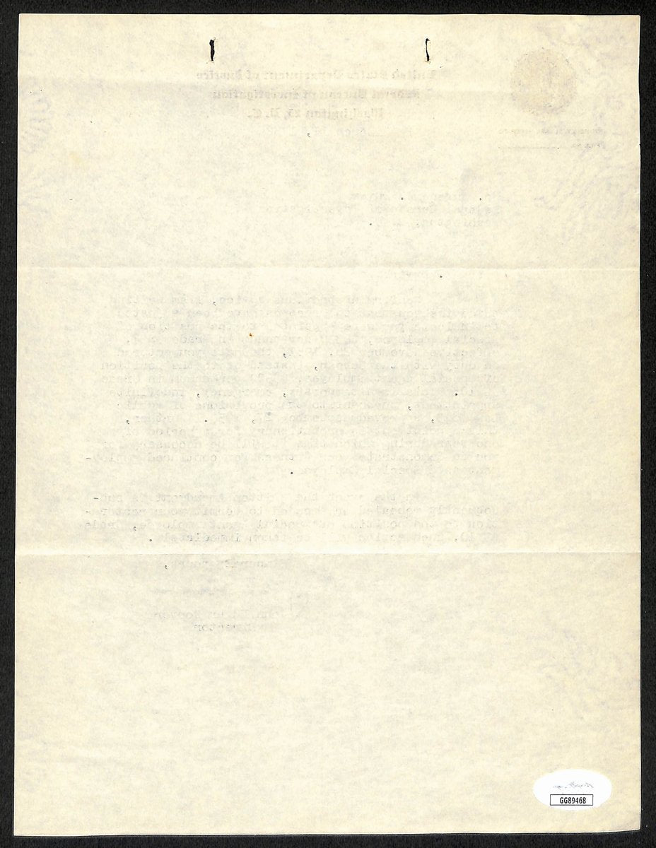 J. Edgar Hoover Signed Typed Letter Signed (TLS) FBI Director JSA 196013