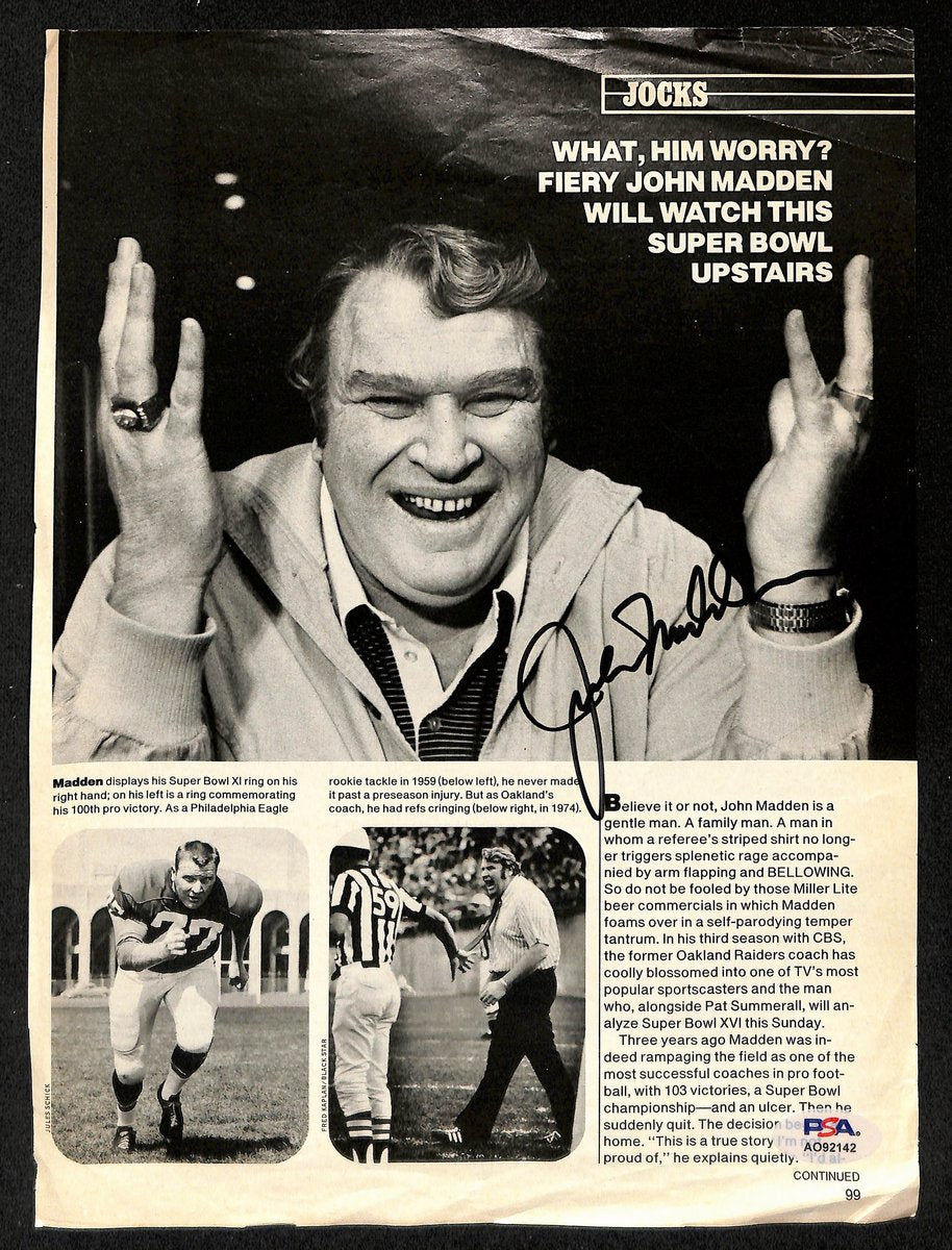 John Madden HOF Signed/Autographed 8x10 Magazine Photo Raiders PSA/DNA 196028