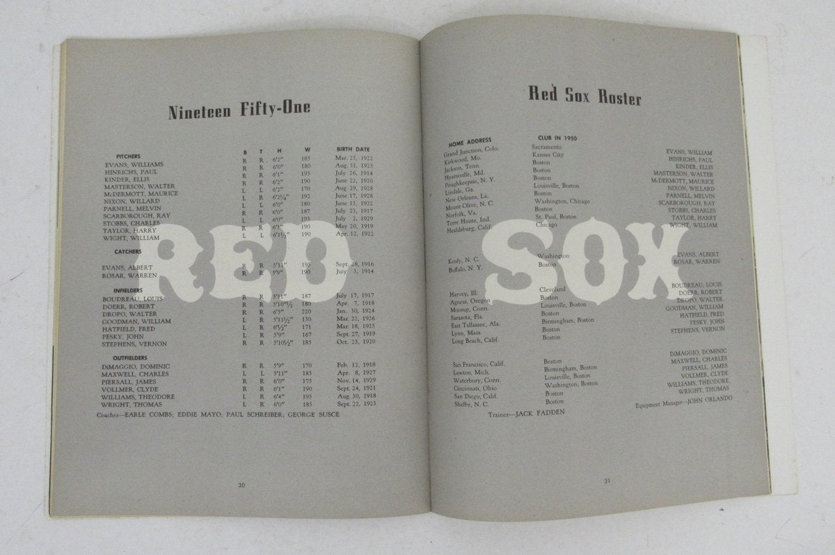 Boston Red Sox 1951 Yearbook 195684