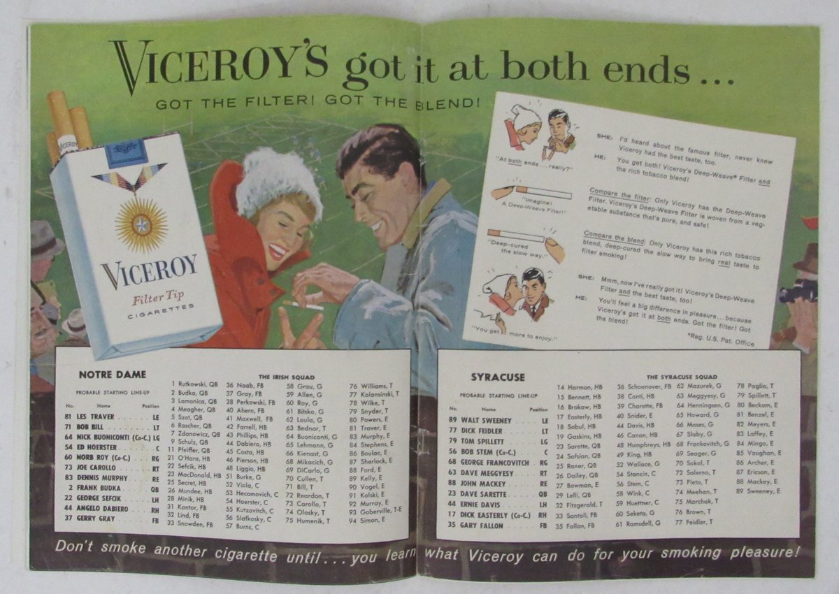Nov. 18, 1961 Football Game Program Navy vs. Notre Dame Ernie Davis 195709