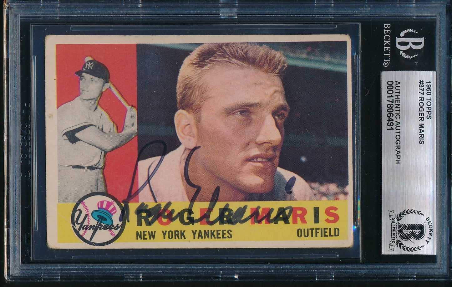 Roger Maris Signed/Autographed 1960 Topps Card #377 Yankees Beckett 195737