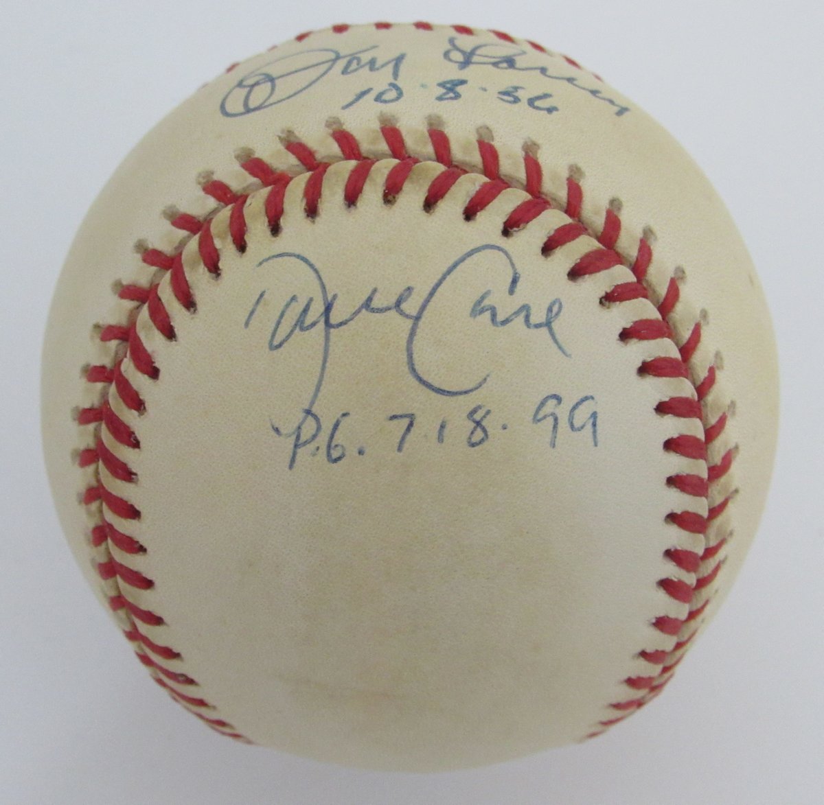 David Wells/Don Larsen/David Cone Signed/Insc OAL Baseball Yankees PSA/DNA 19577