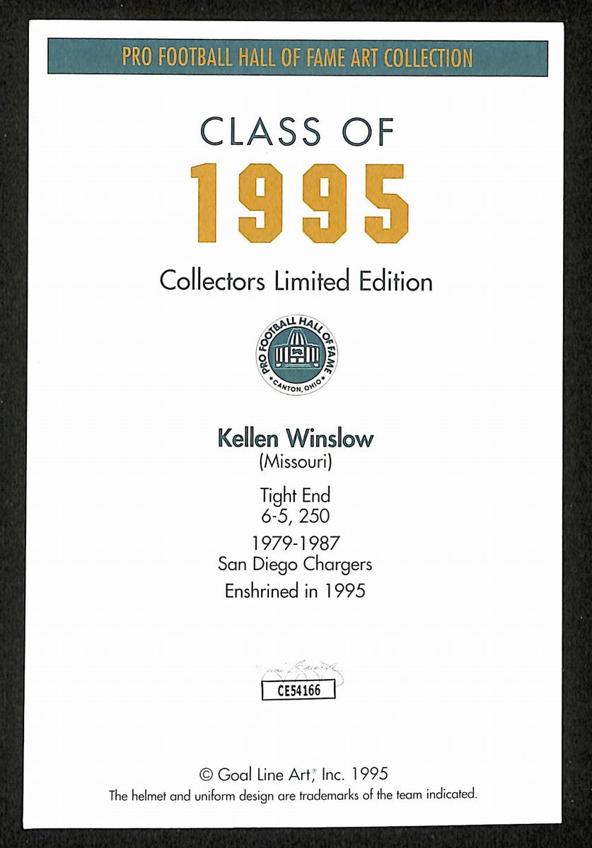 Kellen Winslow Signed/Inscr 1995 Goal Line Art GLAC Postcard Chargers JSA 196056