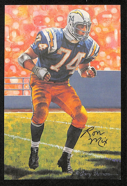 Ron Mix HOF Signed/Auto 1992 Goal Line Art GLAC Postcard Chargers JSA 196073