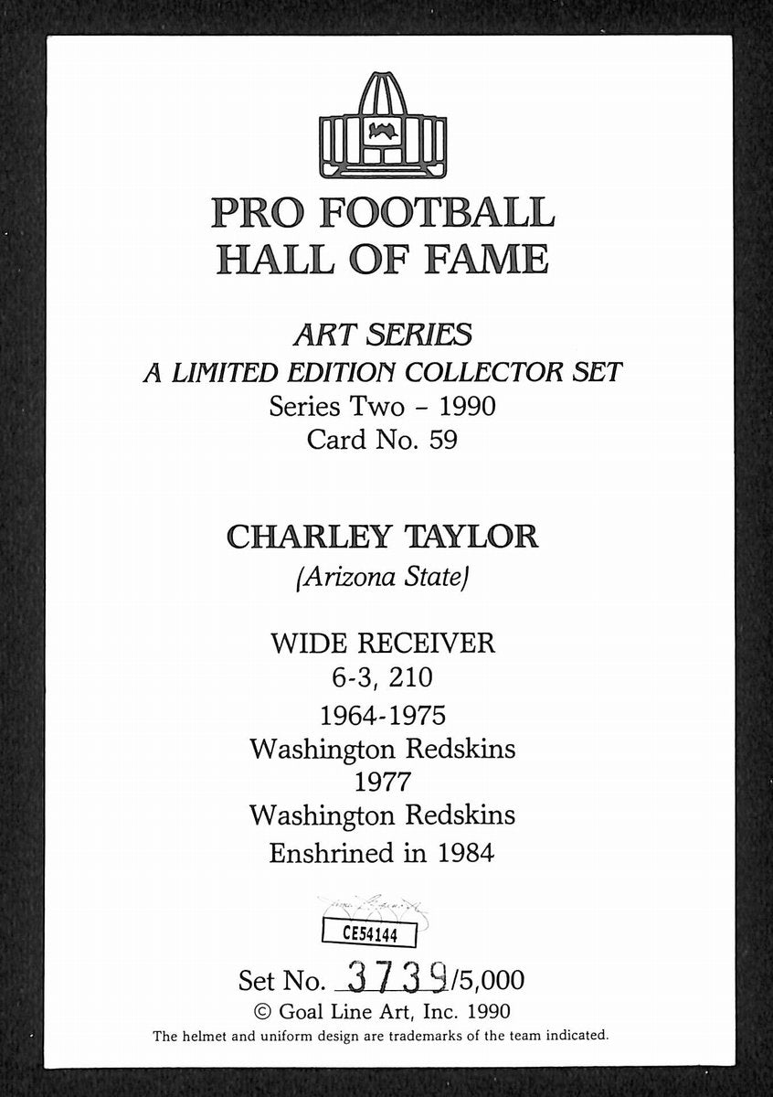 Charlie Taylor HOF Signed 1990 Goal Line Art GLAC Postcard Redskins JSA 196078