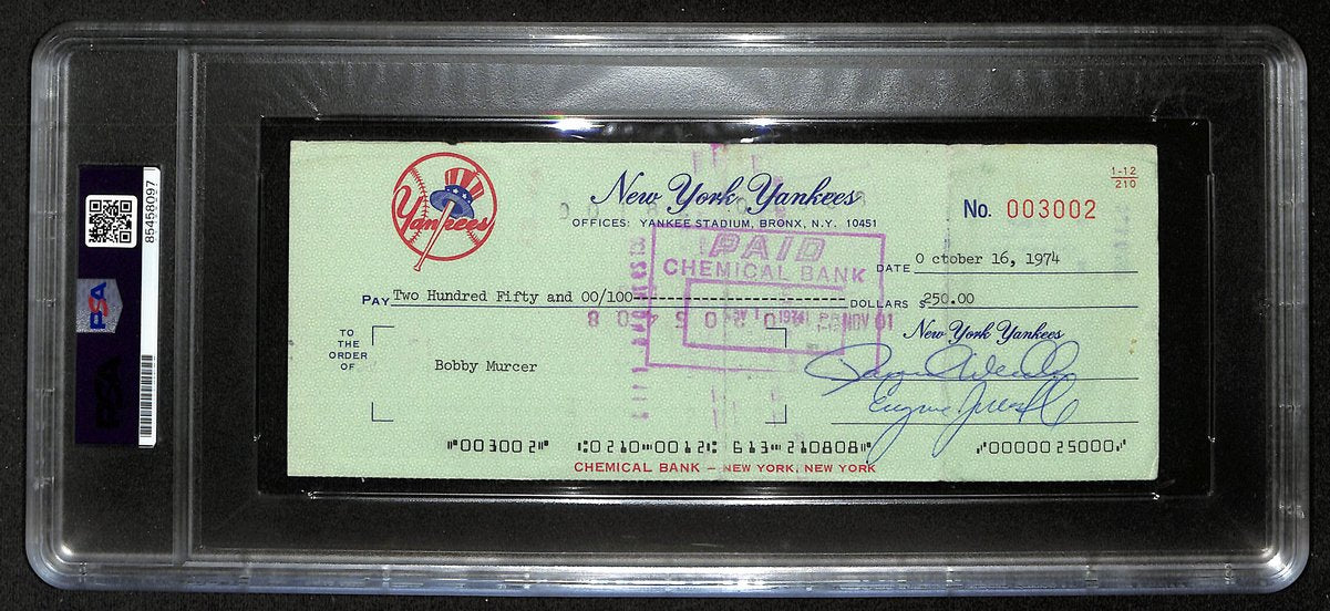 Bobby Murcer Signed/Auto 1974 NY Yankees Payroll Bank Check PSA/DNA 194536
