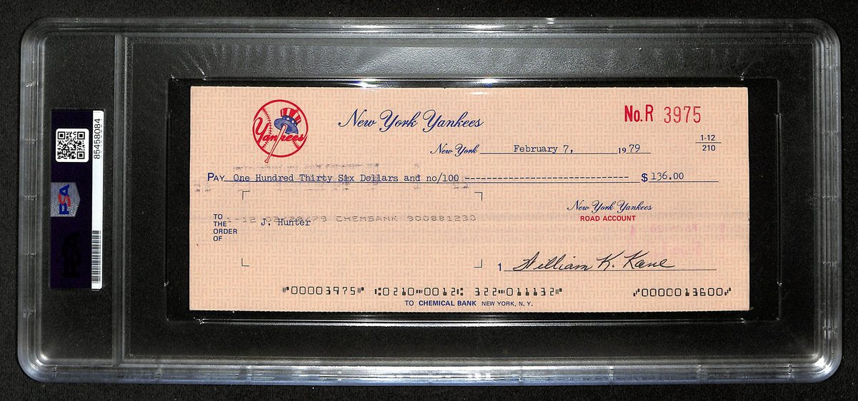 Jim Hunter HOF Signed/Auto 1979 NY Yankees Payroll Bank Check PSA/DNA 194541