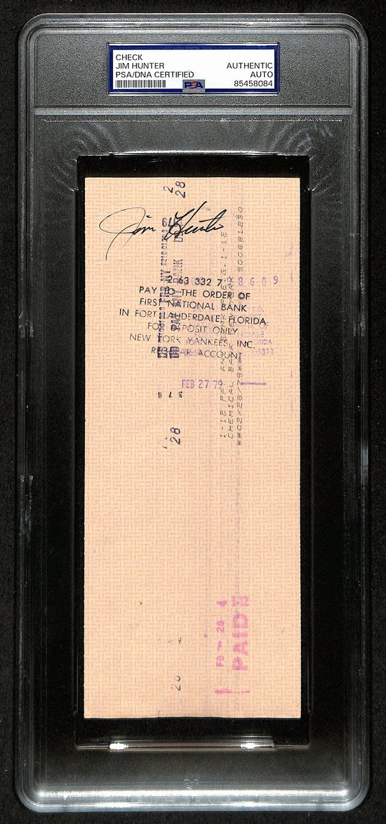 Jim Hunter HOF Signed/Auto 1979 NY Yankees Payroll Bank Check PSA/DNA 194541