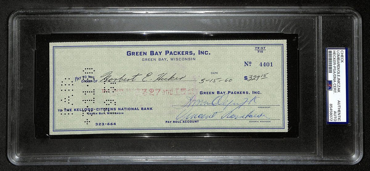 Vince Lombardi HOF Packers Signed/Autographed 1960 Bank Check PSA/DNA 194544