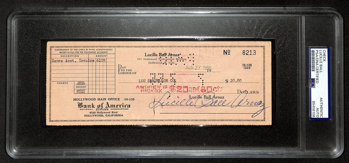 Lucile Ball Arnaz "I Love Lucy" Signed/Auto 1955 Bank Check PSA/DNA 194546