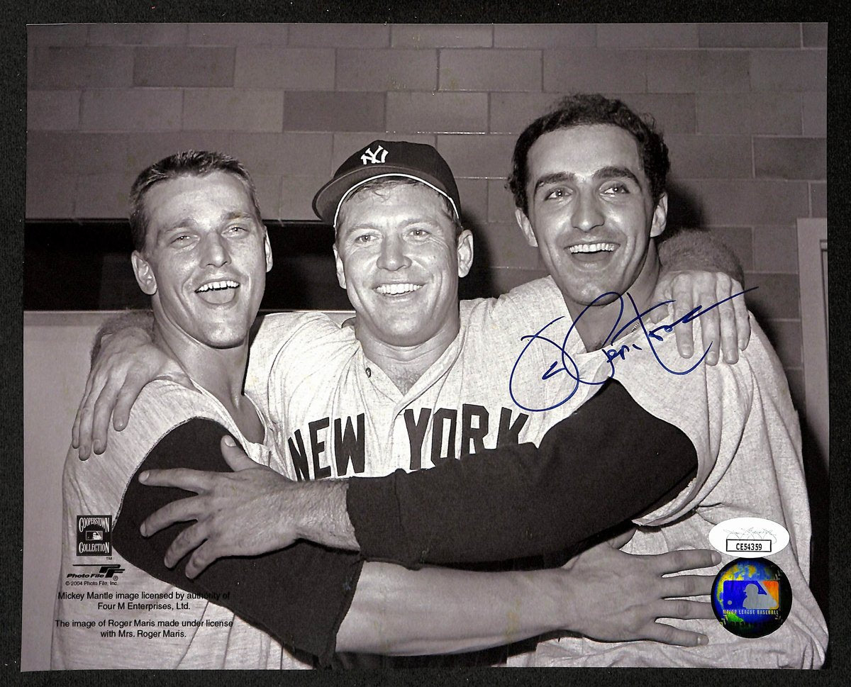 Joe Pepitone Signed/Auto 8x10 B/W Photo with Mantle & Maris Yankees JSA 196185