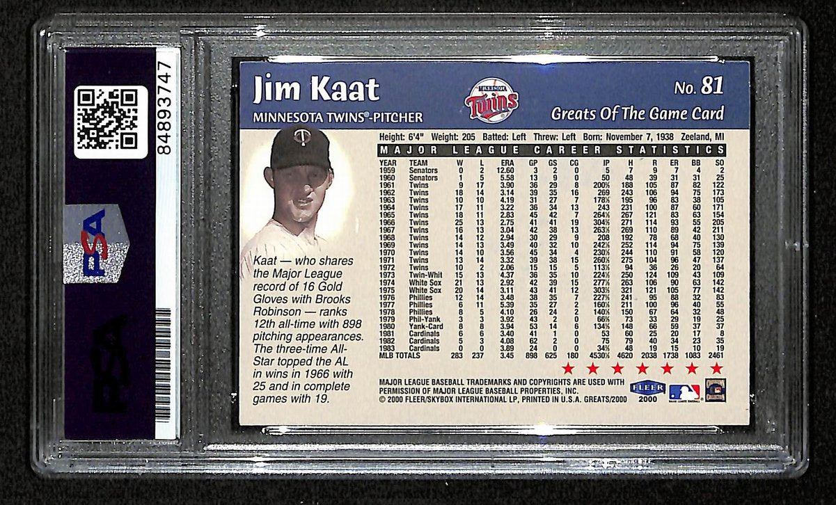 Jim Kaat HOF Signed 2000 Fleer Greats of the Game Card #81 Twins PSA/DNA 195955