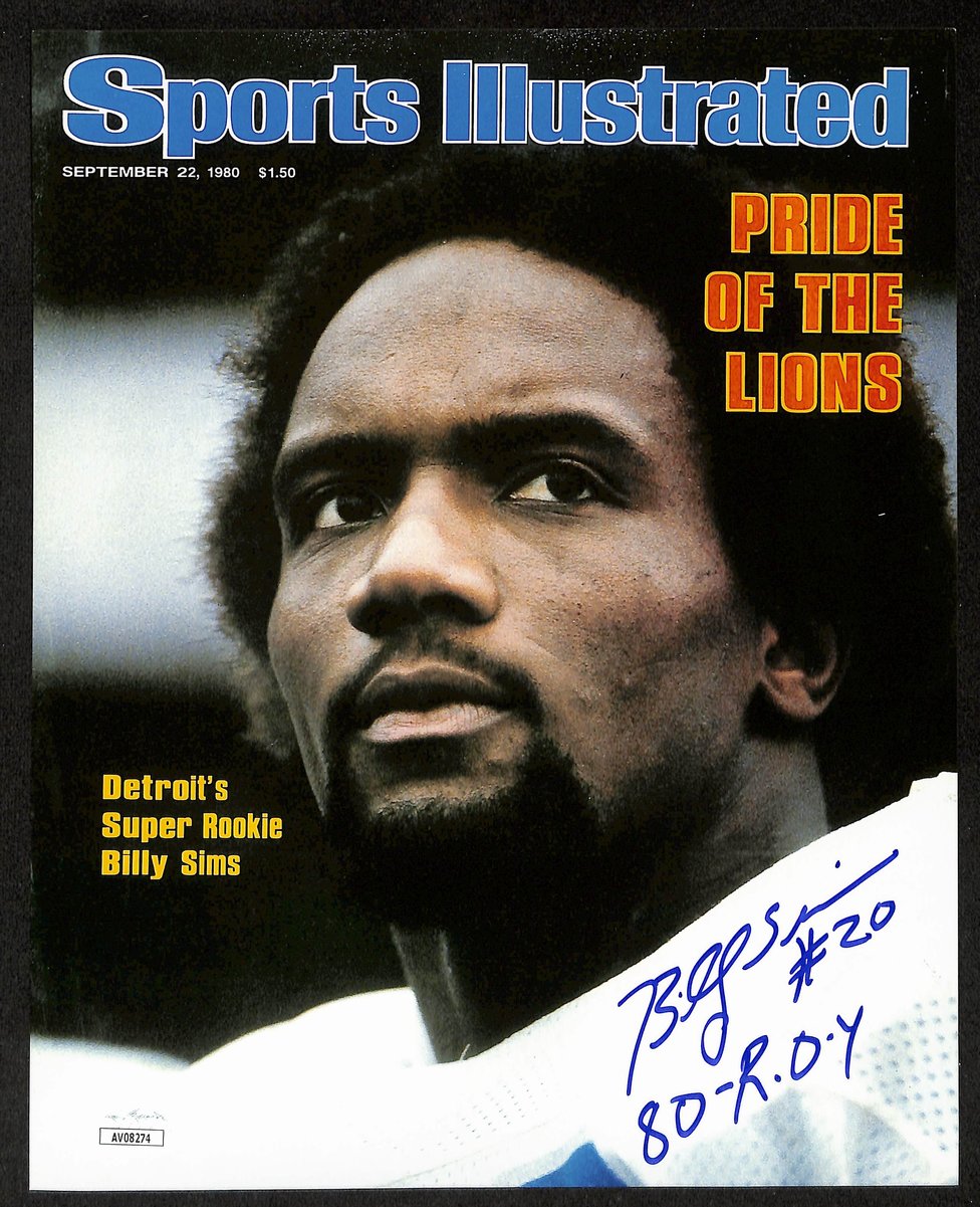 Billy Sims Signed/Insc 8x10 1980 Sports Illustrated Cover Photo Lions JSA 195937